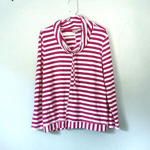 Chicos Top Womens Size 3 (XL) Pink White Stripe Funnel Neck Long Sleeve Zenergy